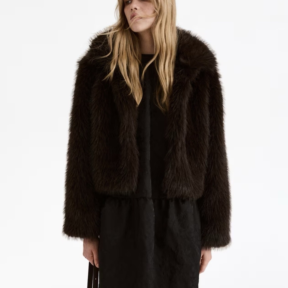 H&M Divided Faux Fur Jacket Coat Brown Black Size M NWT